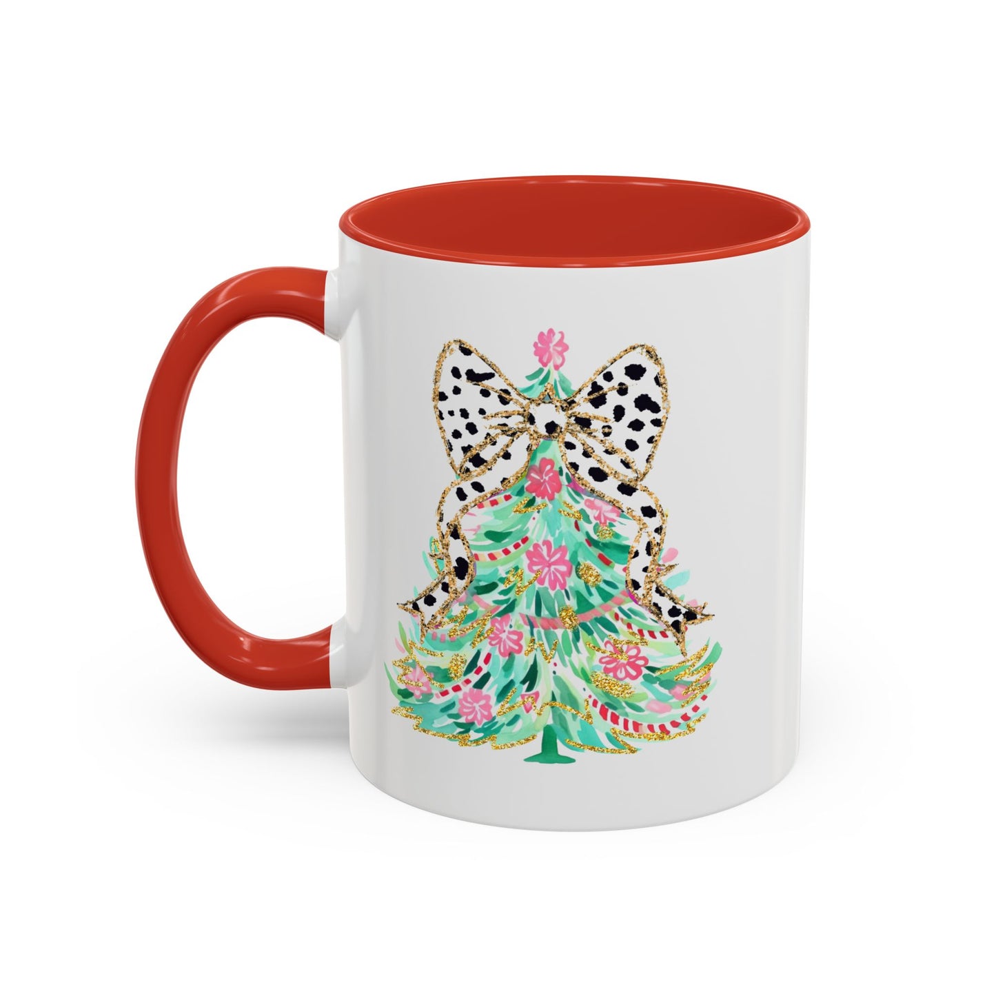 Coquette Christmas Tree Polka Dot Ribbon Bow Coffee Mug 11 oz 15 oz