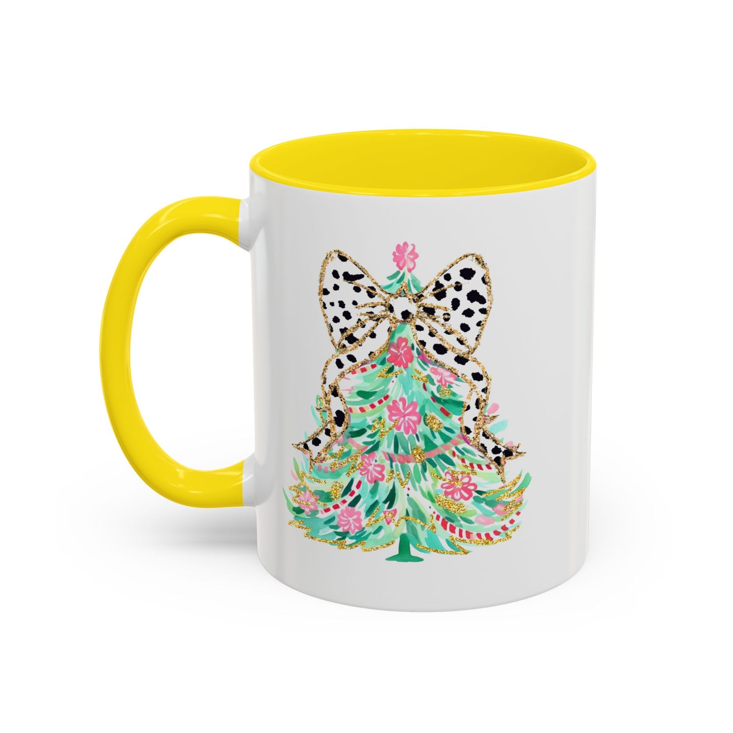 Coquette Christmas Tree Polka Dot Ribbon Bow Coffee Mug 11 oz 15 oz