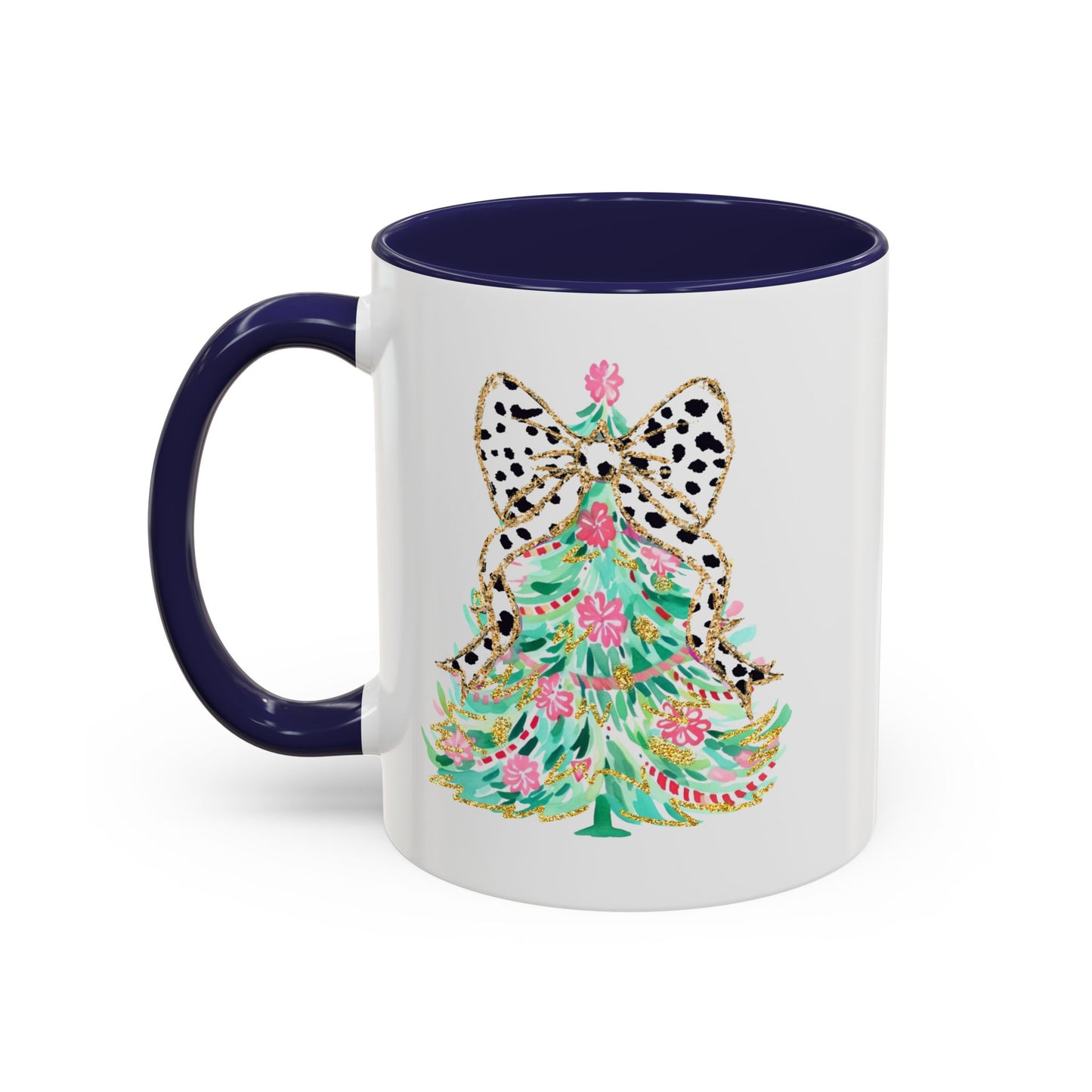 Coquette Christmas Tree Polka Dot Ribbon Bow Coffee Mug 11 oz 15 oz