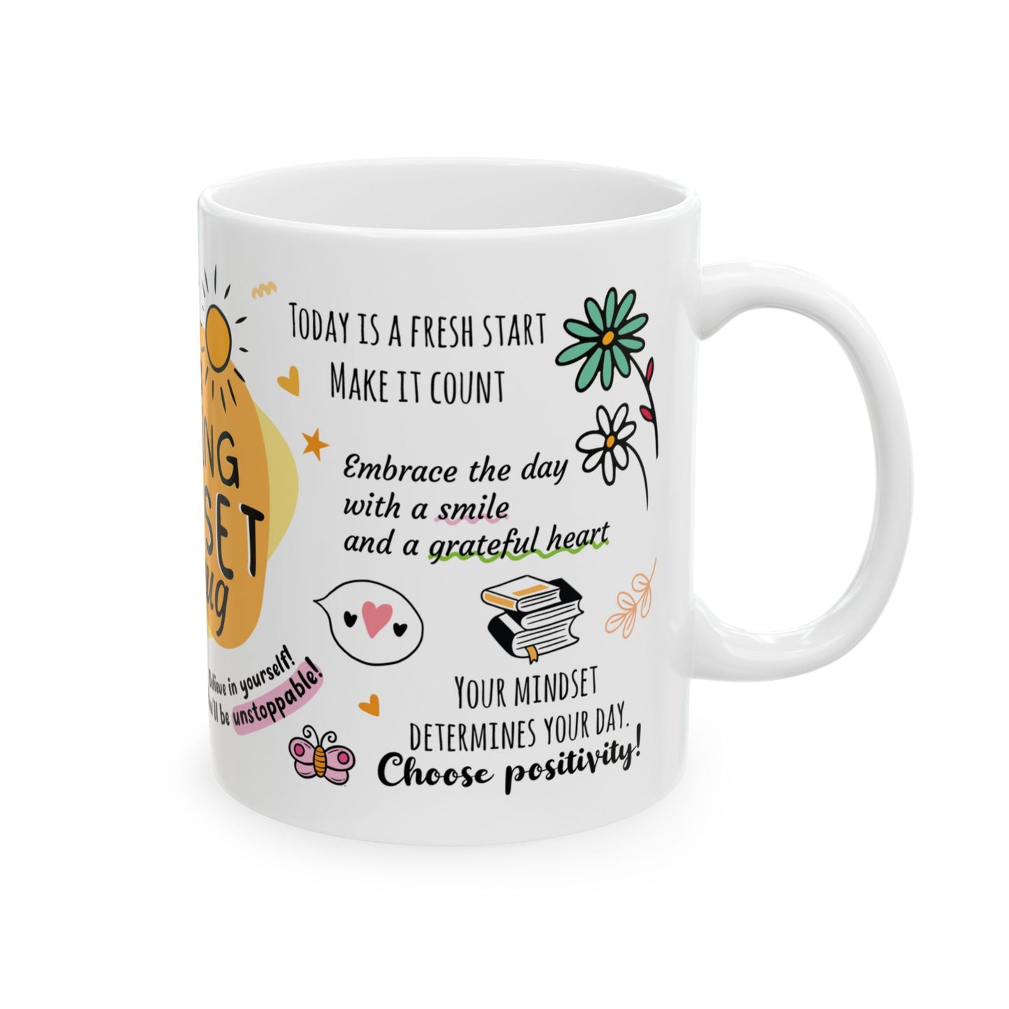 Custom Morning Mindset Mug, Positive Mind Daily Inspirational and Encouraging Message Coffee Mug