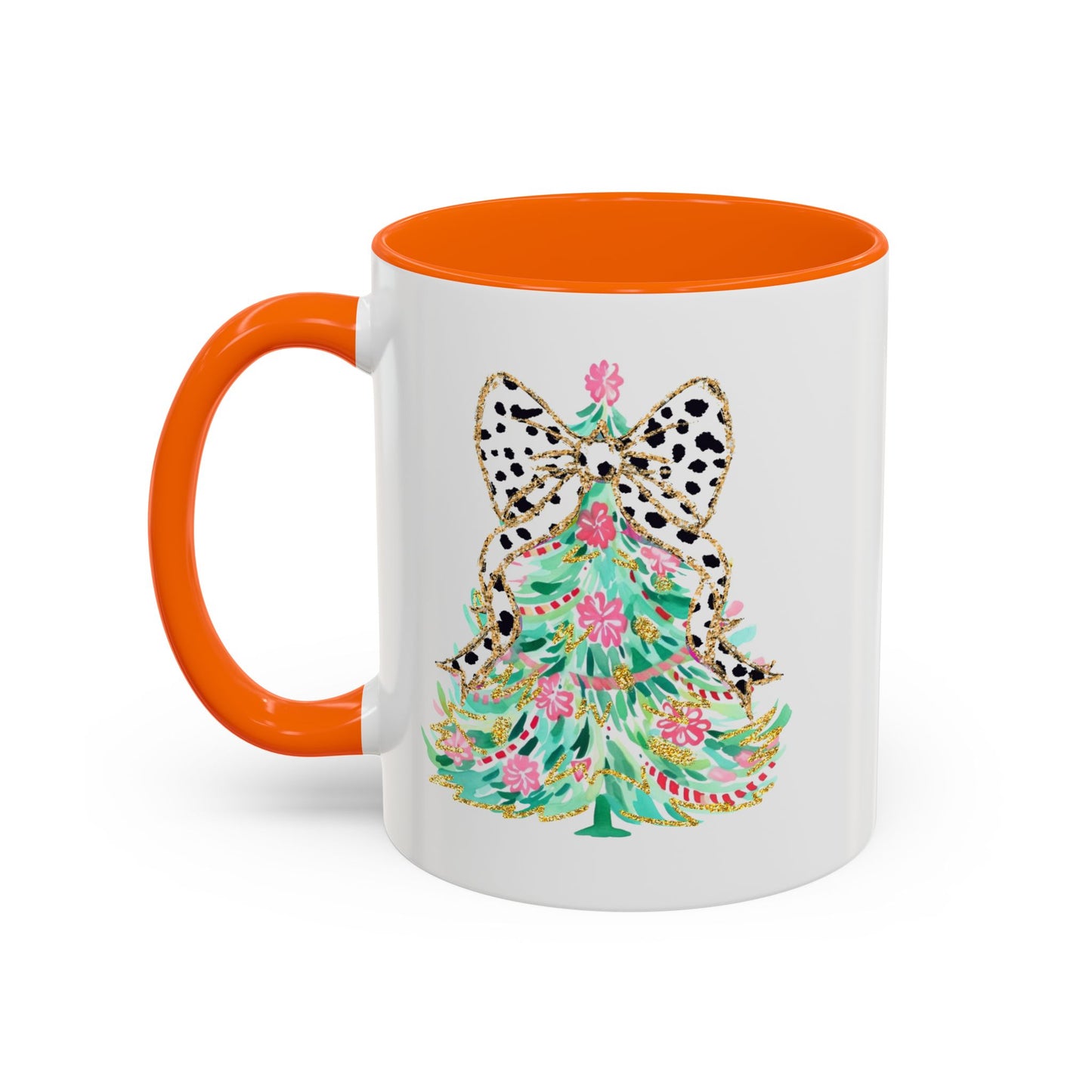 Coquette Christmas Tree Polka Dot Ribbon Bow Coffee Mug 11 oz 15 oz