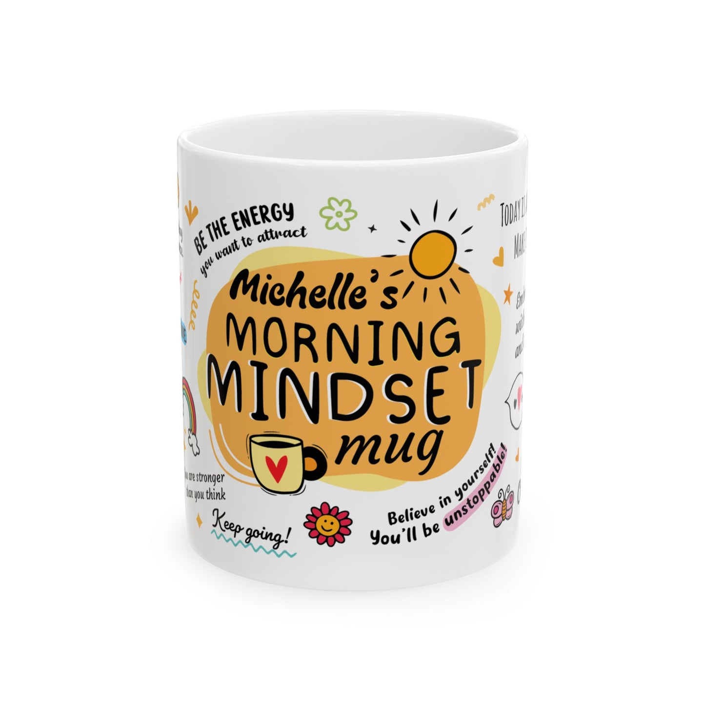 Custom Morning Mindset Mug, Positive Mind Daily Inspirational and Encouraging Message Coffee Mug