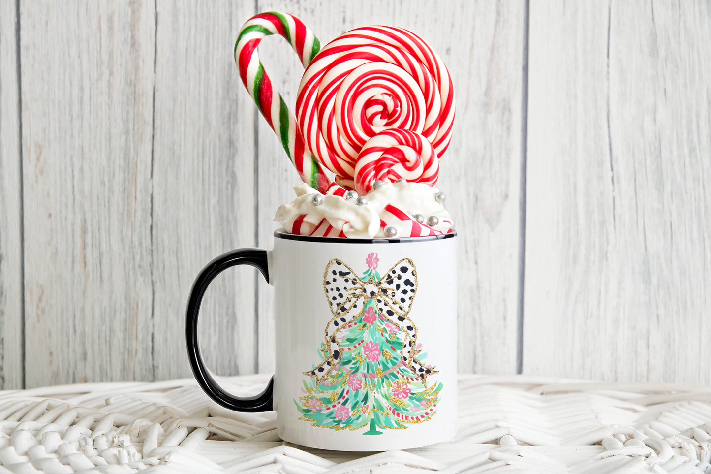 Coquette Christmas Tree Polka Dot Ribbon Bow Coffee Mug 11 oz 15 oz