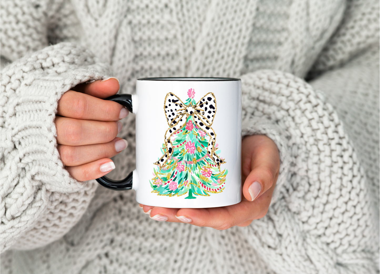 Coquette Christmas Tree Polka Dot Ribbon Bow Coffee Mug 11 oz 15 oz