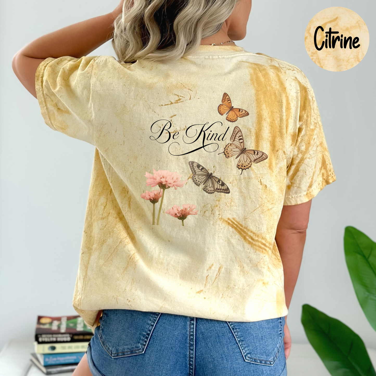 Be Kind Floral Butterfly T-Shirt, Aesthetic Comfort Colors Color Blast Women's Shirt