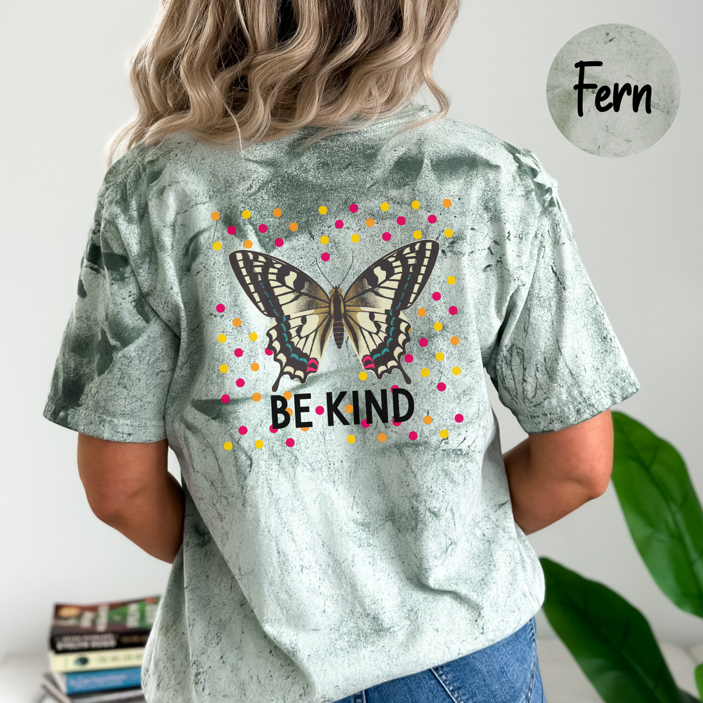 Be Kind Women's Comfort Colors Color Blast Butterfly T-Shirt, Aesthetic Boho Shirt