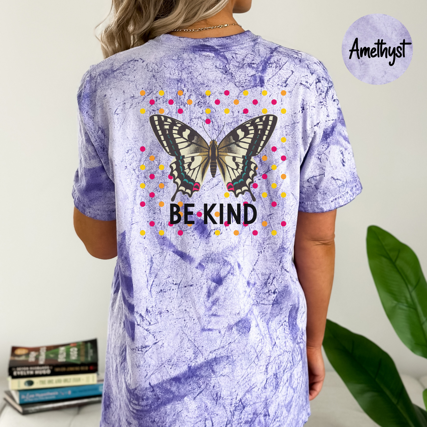 Be Kind Women's Comfort Colors Color Blast Butterfly T-Shirt, Aesthetic Boho Shirt