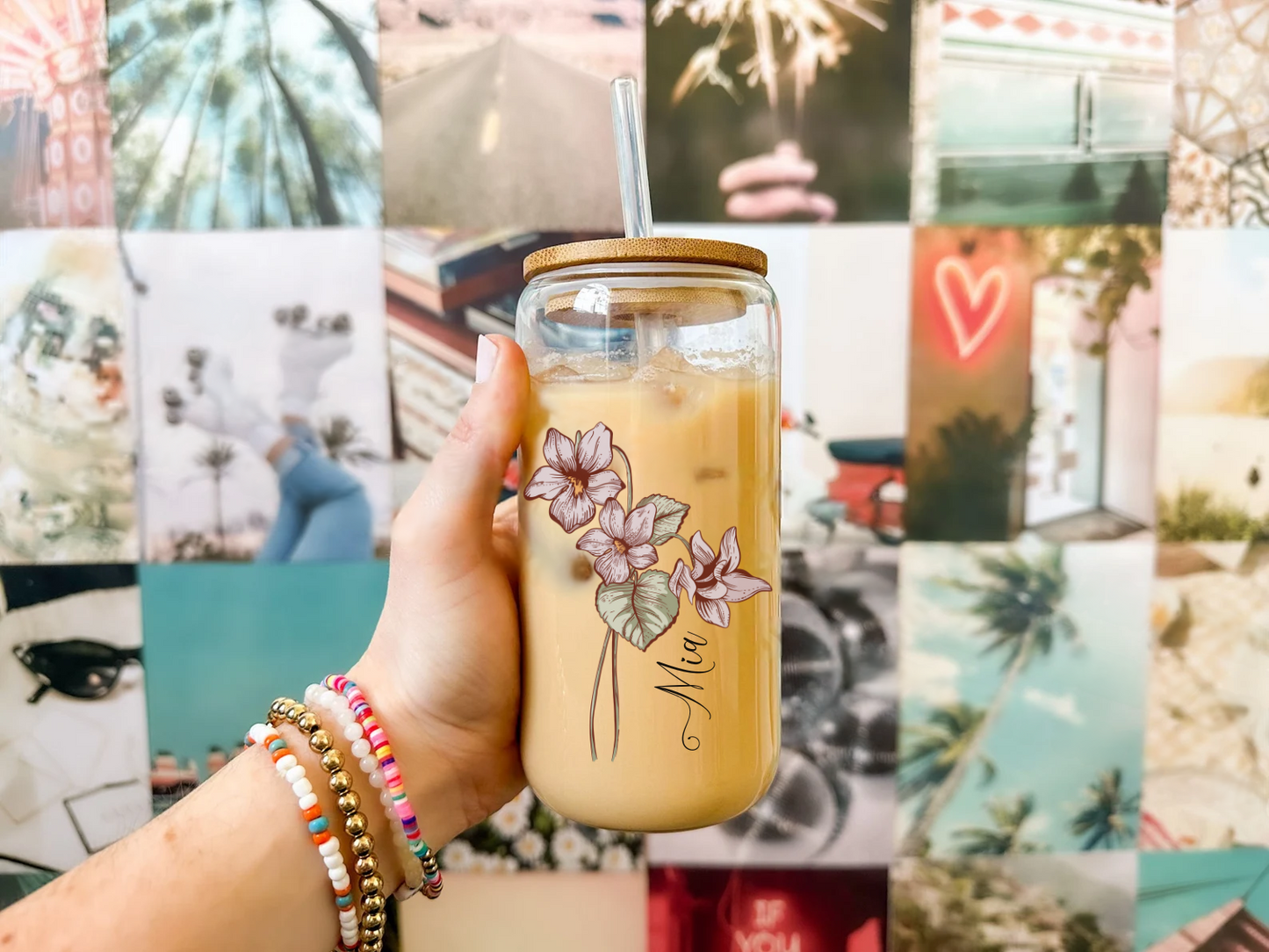 Personalized Iced Coffee Cup Glass Cup, Custom Can Glass with Lid and Straw, Gift Glass can coffee cup