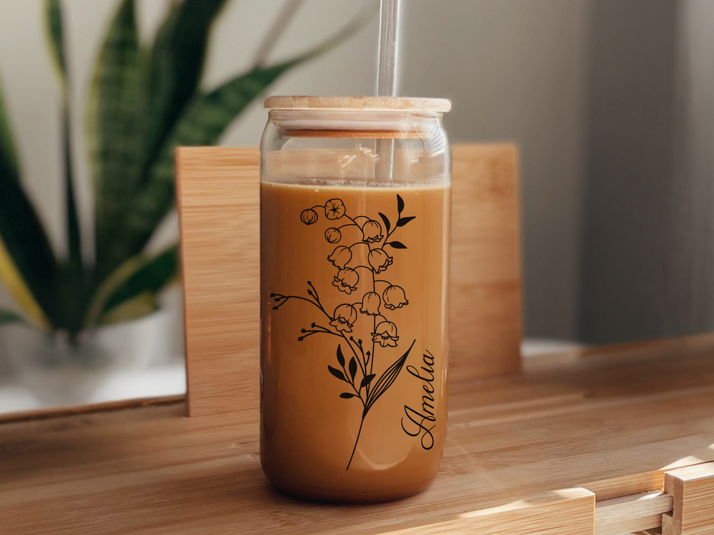 Custom Birth Flower Tumbler with Name Birth Flower Glass Coffee Cup