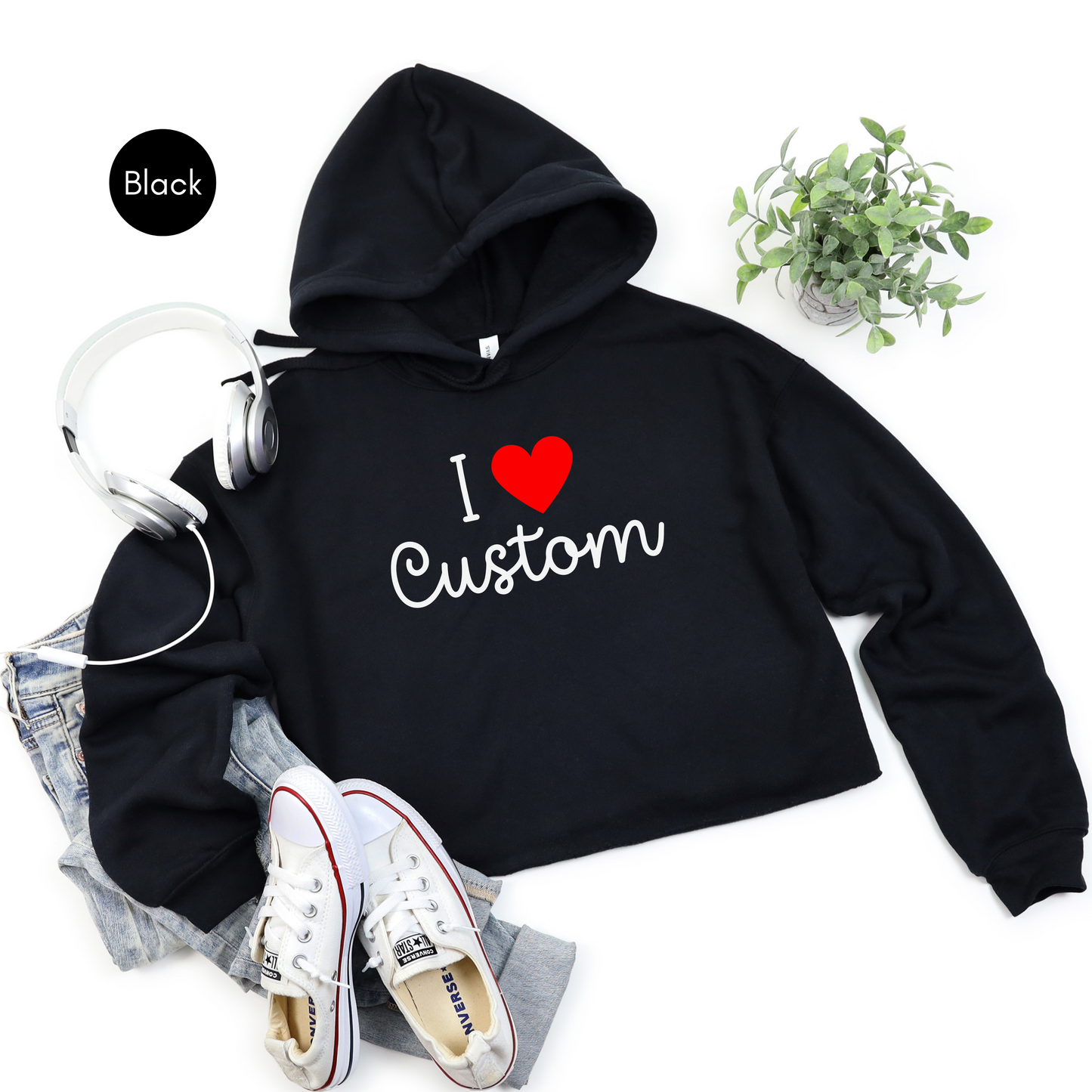 I Love Custom Y2K Cropped Hoodie, Personalized I Heart Any Text Cropped Hoodie, I Heart Custom Y2K Cropped Hoodie