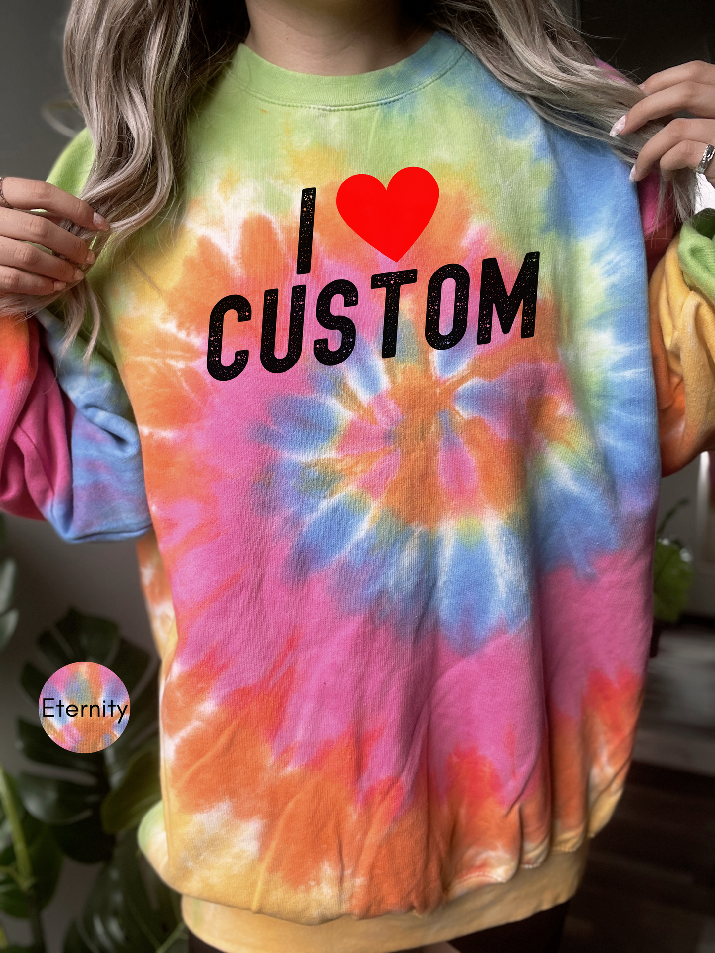 I Love Custom Y2K Tie Dye Sweatshirt, Personalized I Heart Any Text Tie Dye Sweatshirt, I Heart Custom Y2K Tie Dye Sweatshirt