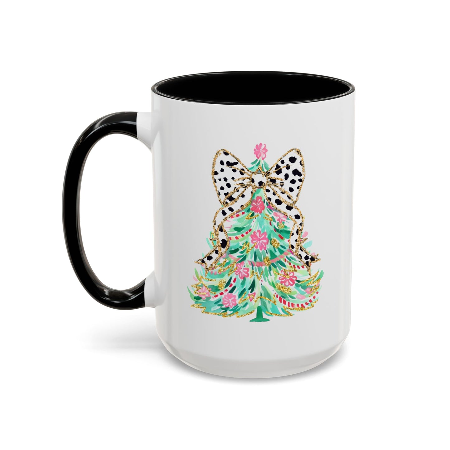 Coquette Christmas Tree Polka Dot Ribbon Bow Coffee Mug 11 oz 15 oz
