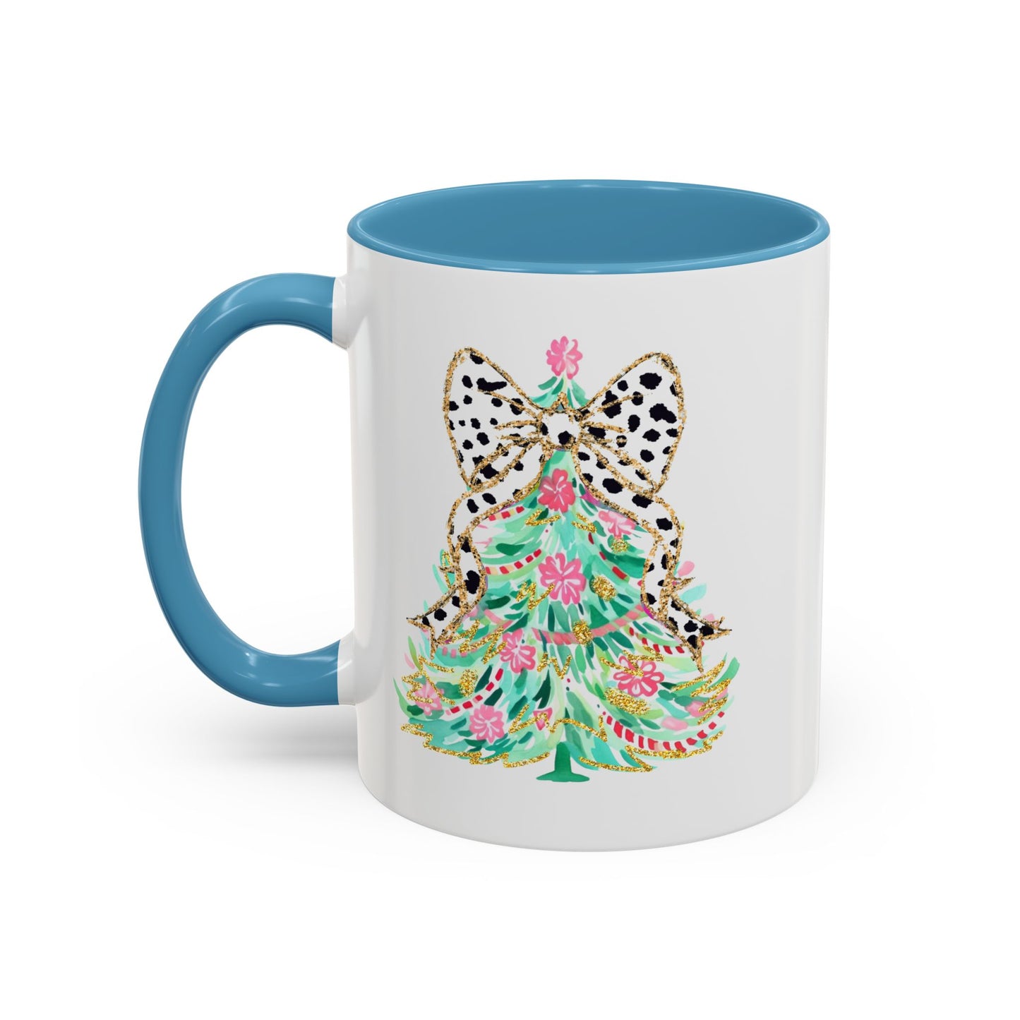 Coquette Christmas Tree Polka Dot Ribbon Bow Coffee Mug 11 oz 15 oz