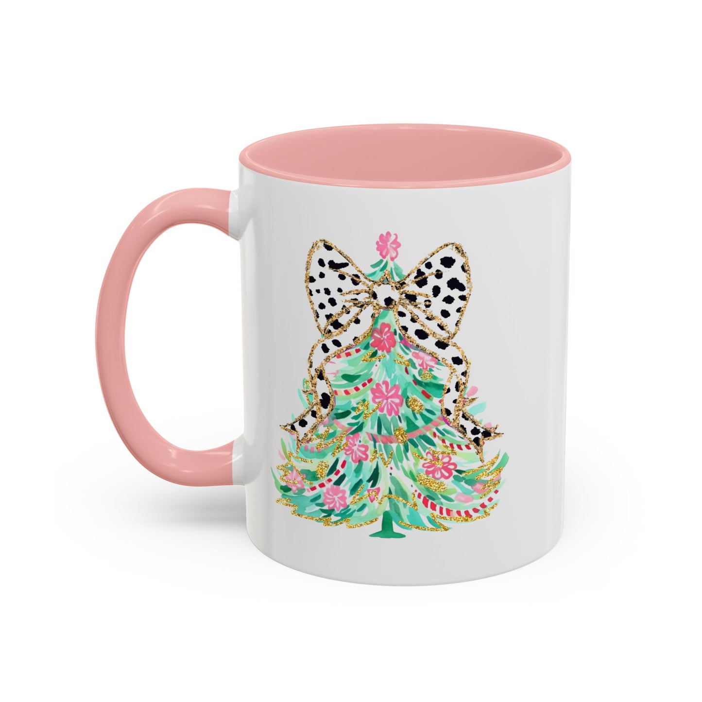 Coquette Christmas Tree Polka Dot Ribbon Bow Coffee Mug 11 oz 15 oz