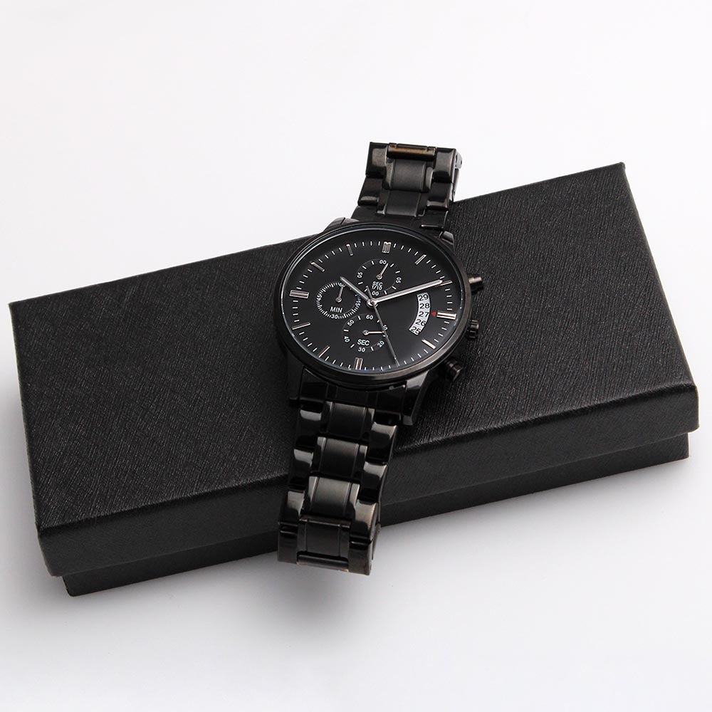 Custom Engraved Black Chronograph Watch Dad Father's Day Personalized Watch Stainless Steel Waterproof Watch, Make Your Own Watch, Your Text