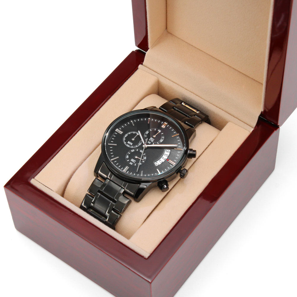 Custom Engraved Black Chronograph Watch Dad Father's Day Personalized Watch Stainless Steel Waterproof Watch, Make Your Own Watch, Your Text