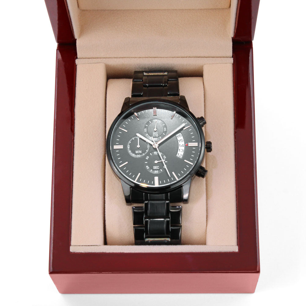 Custom Engraved Black Chronograph Watch Dad Father's Day Personalized Watch Stainless Steel Waterproof Watch, Make Your Own Watch, Your Text