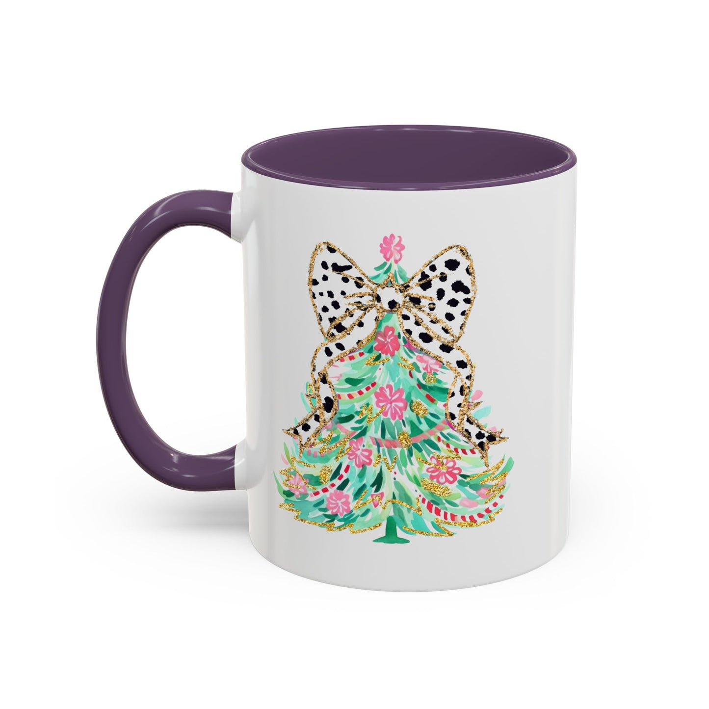 Coquette Christmas Tree Polka Dot Ribbon Bow Coffee Mug 11 oz 15 oz
