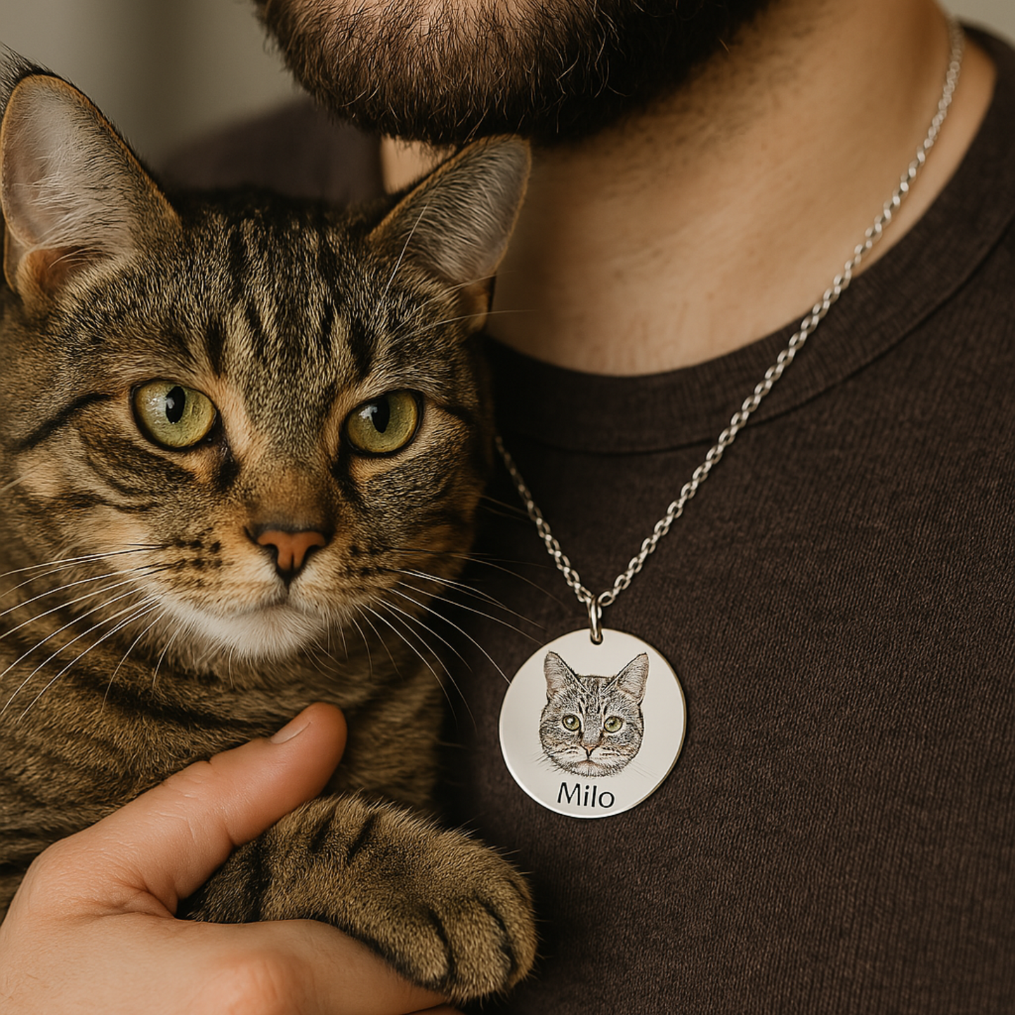 Personalized Photo Engraved Cat Portrait Necklace, Custom Cat Photo Necklace in Silver, Gold or Rose Gold