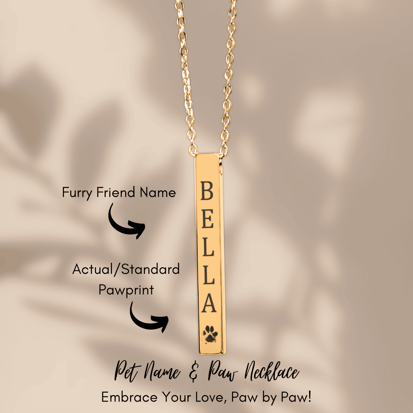 Personalized Pet Name & Paw Necklace