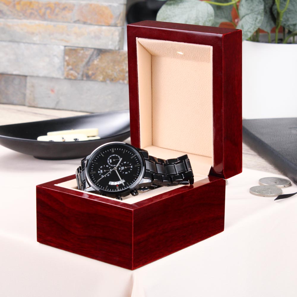 Custom Engraved Black Chronograph Watch Dad Father's Day Personalized Watch Stainless Steel Waterproof Watch, Make Your Own Watch, Your Text