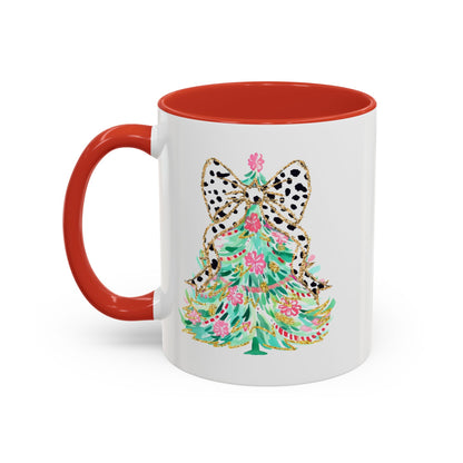 Coquette Christmas Tree Polka Dot Ribbon Bow Coffee Mug 11 oz 15 oz