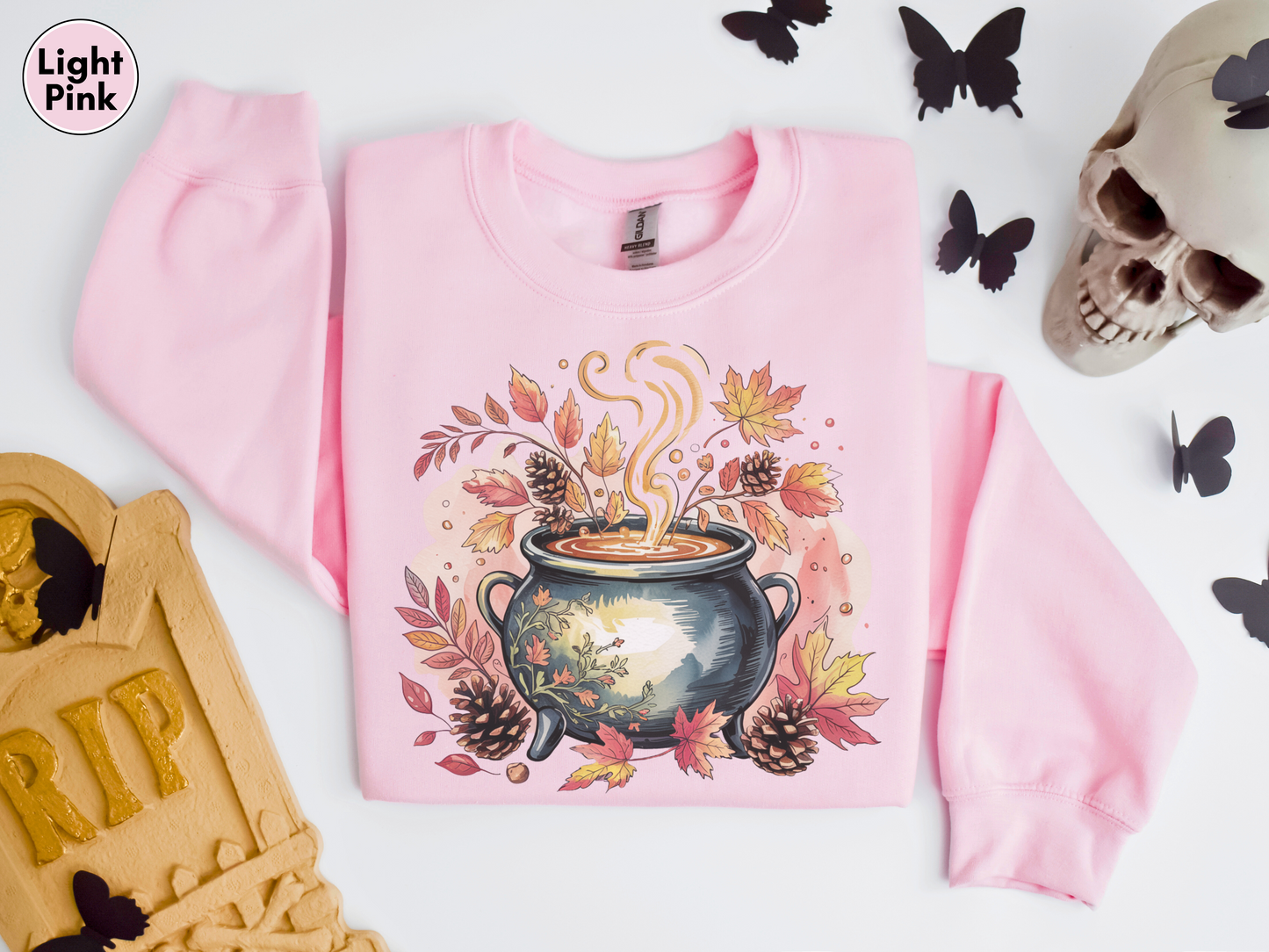 Autumn Cauldron Sweatshirt, Fall Leaves Pullover, Witchy Halloween Sweatshirt, Nature Lover Gift for Her, Cozy Fall Witchy Vibes Sweatshirt