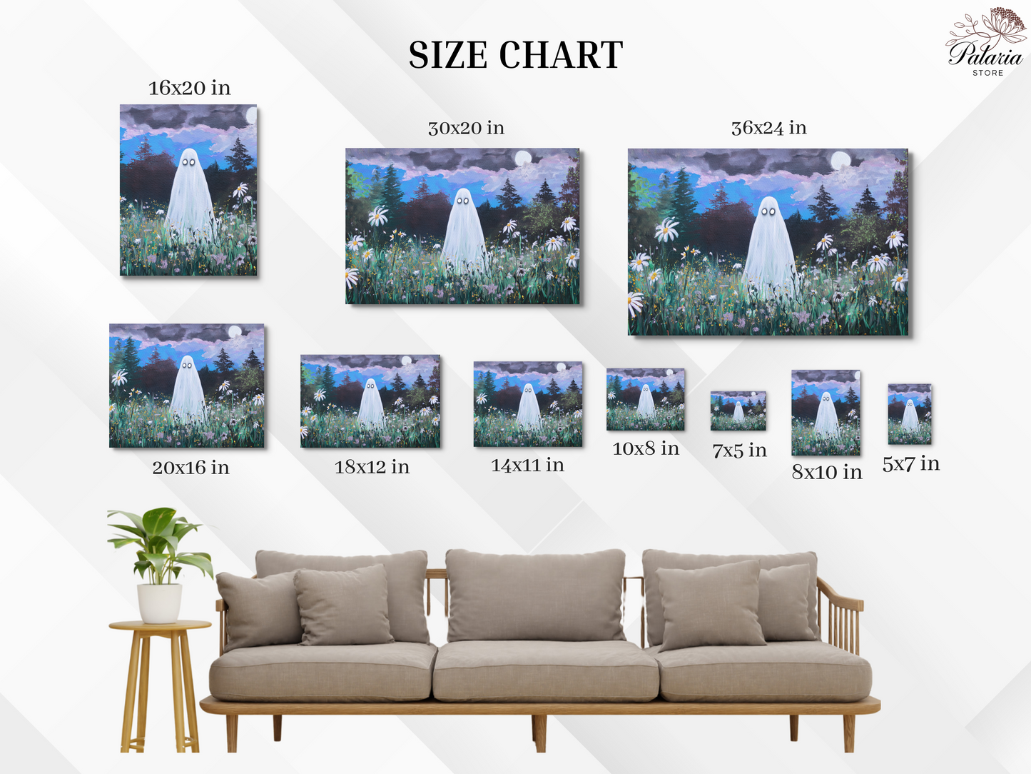 Haunted Ghost in Wildflower Field Poster, Spooky Ghost Poster Wall Art, Surreal Night Sky Print, Eerie Halloween Home Decor