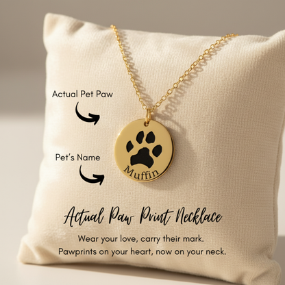 18k Gold Plated Personalized Actual Pet Paw Print Name Necklace, Custom Dog or Cat Memorial Gift for Kids, Custom Dog Paw Initial Necklace