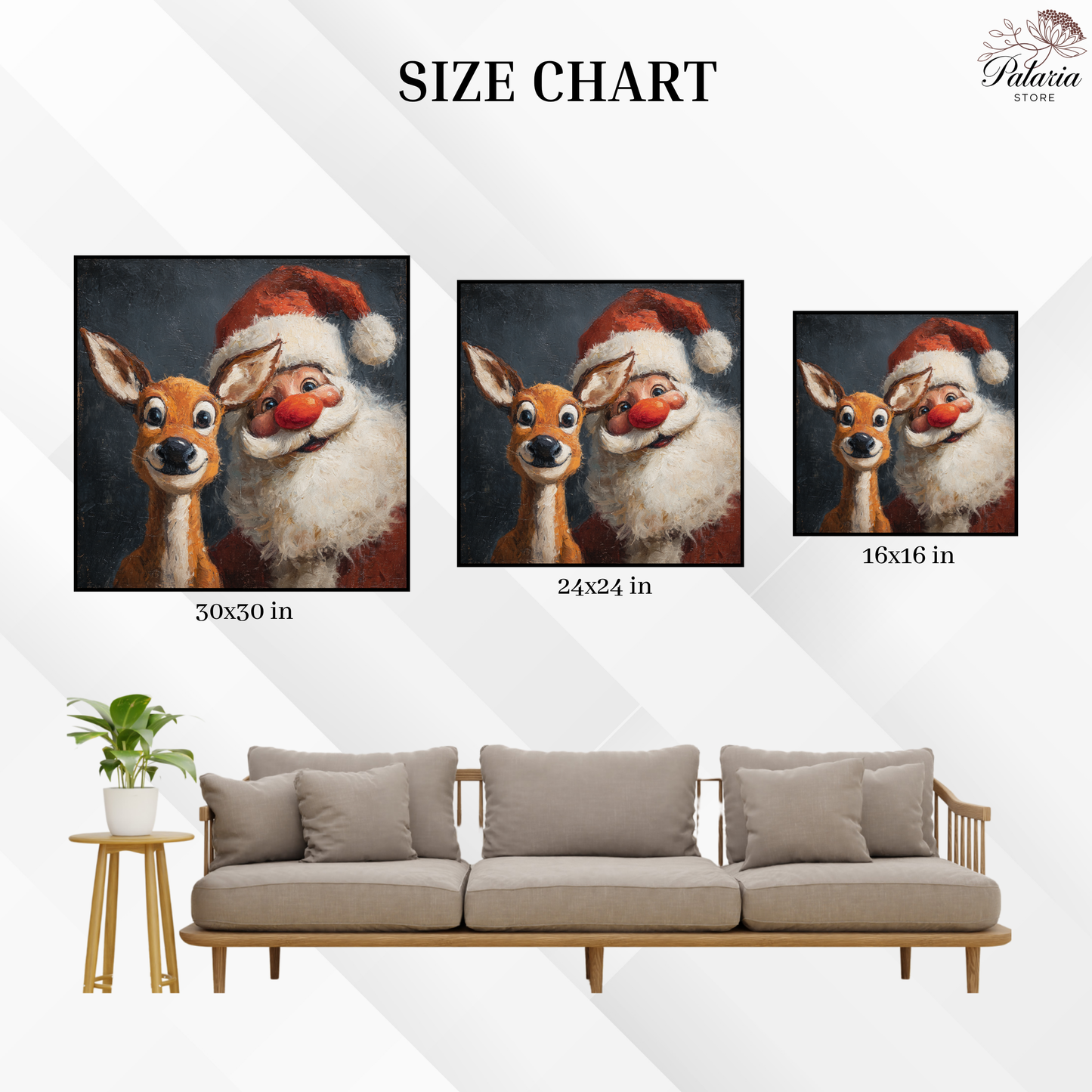 Retro Santa and Reindeer Christmas Poster, Vintage Holiday Print with Cheerful Seasonal Charm, Nostalgic Christmas Wall Art, Unframed