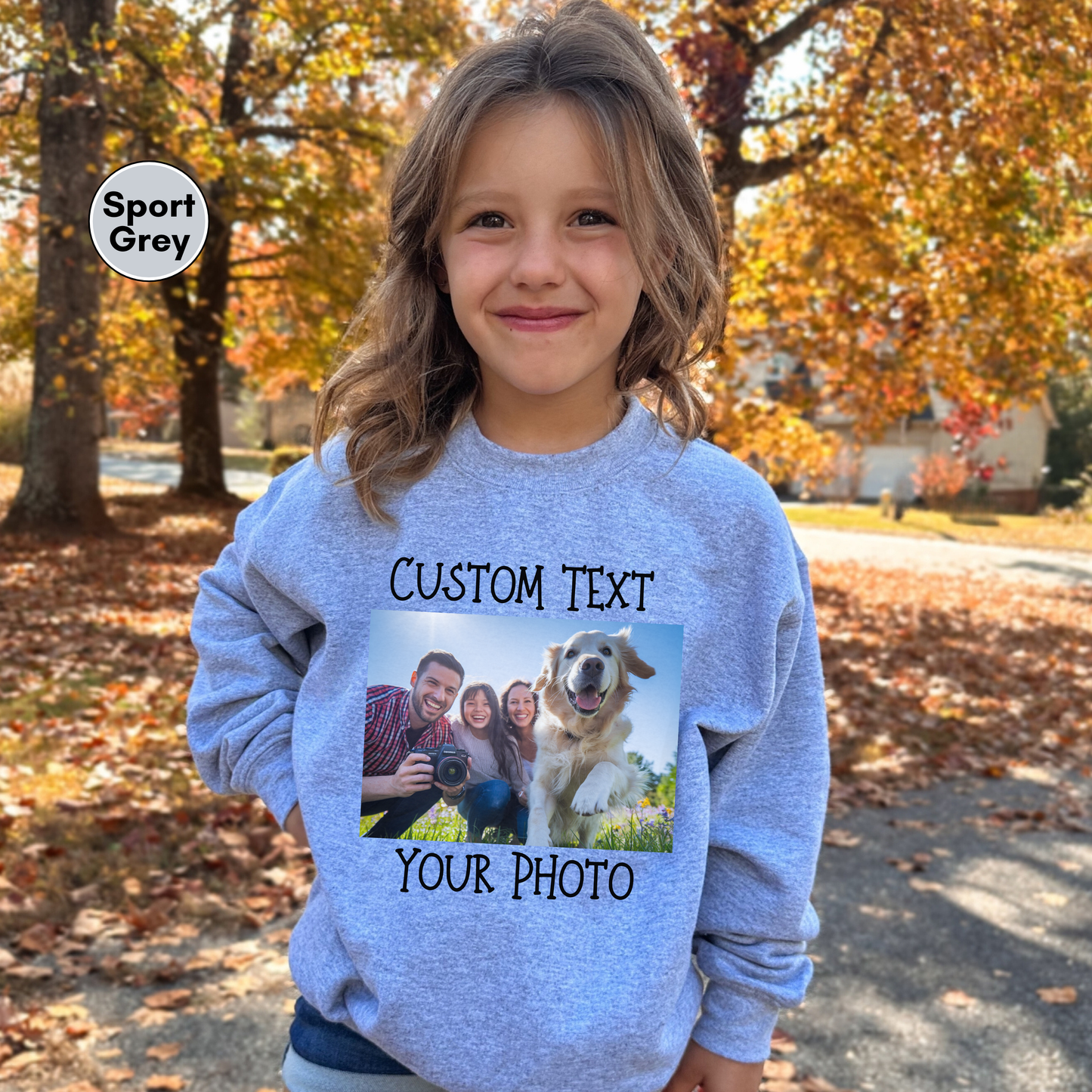 Personalized Front or Back Kids Sweatshirt, Custom Photo and Text Kids Sweatshirt