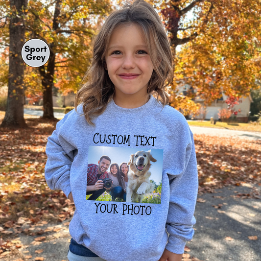 Personalized Front or Back Kids Sweatshirt, Custom Photo and Text Kids Sweatshirt