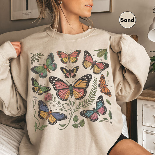 Vintage Butterfly & Moth Sweatshirt for Women, Cottagecore Pullover, Botanical Sweatshirt, Nature Lover Top