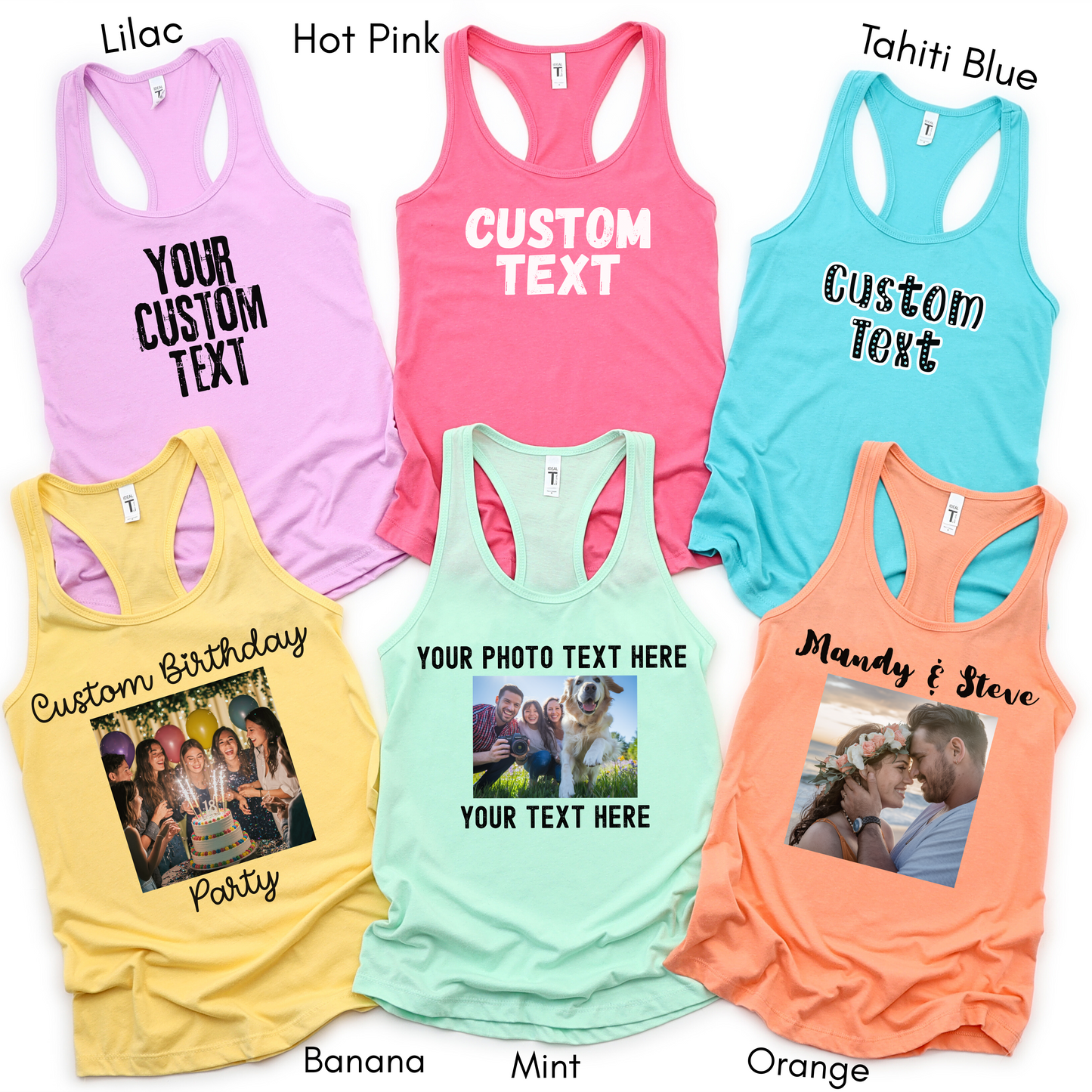 Personalized Tank Top for Women, Custom Photo and Text Top, Add Your Image Words Logo, Custom Racerback, Bridesmaid, Vacation, Group Outfits
