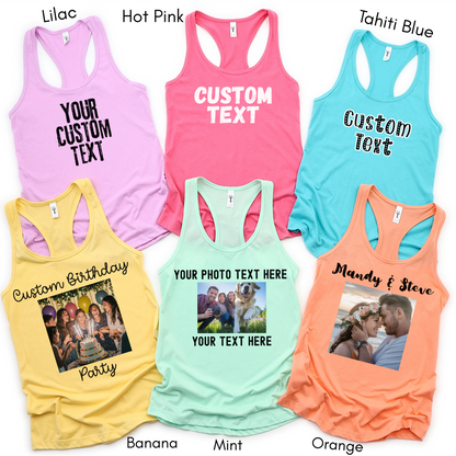 Benutzerdefinierter Text und Foto Damen Racerback Tank Top, Benutzerdefiniertes Foto Racerback Tank Top, Benutzerdefinierter Text Racerback Tank Top, Foto Tank Top, Personalisiertes Foto Tank Top, Machen Sie Ihr eigenes Tank Top, Ihr Foto