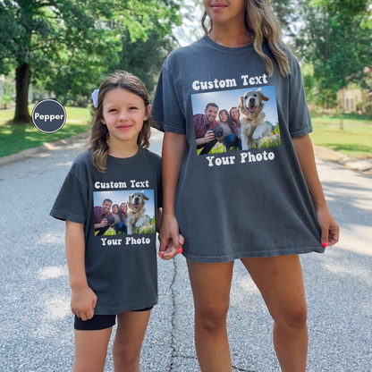 Personalized Front and Back Kids Comfort Colors T-Shirt, Family Matching Shirt, Custom Photo and Text Youth Shirt, Add Your Image Words Logo, Custom Photo Kids Tee