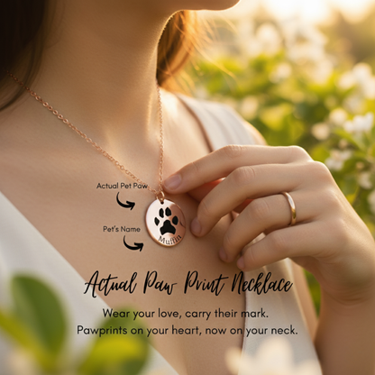 Personalized 18k Gold Plated Actual Paw Print Name Necklace, Custom Pet Paw Initial Name Necklace, Custom Dog or Cat Memorial Gift for Kids, Pet Lover Gift