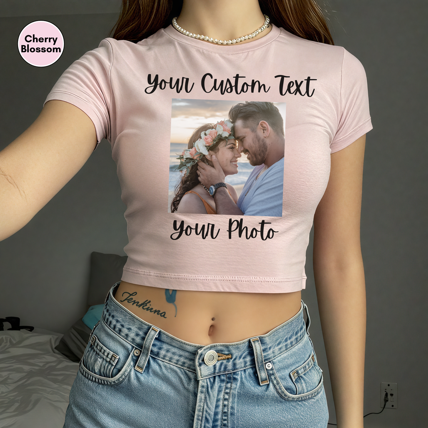 Personalized Front or Back Baby Tee for Women, Custom Photo and Text Baby Tee