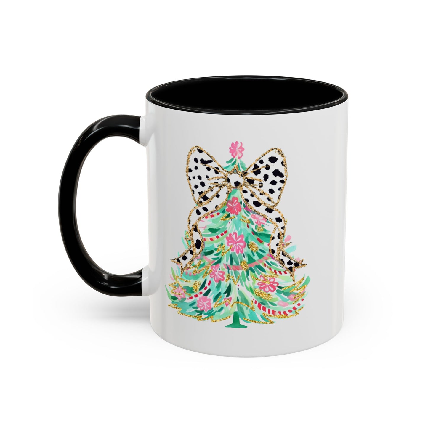 Coquette Christmas Tree Polka Dot Ribbon Bow Coffee Mug 11 oz 15 oz