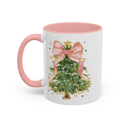 Coquette Pink Ribbon Christmas Tree Coffee Mug 11 oz 15 oz