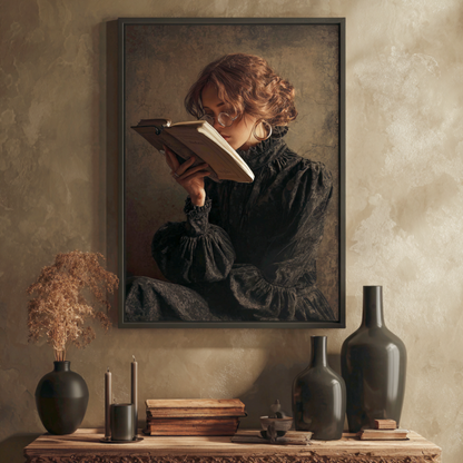 Victorian Woman Reading Book Fine Art Poster, Moody Dark Academia Print, Bookish Print, Vintage Literary Book Lover Wall Art, Home Decor, Unframed