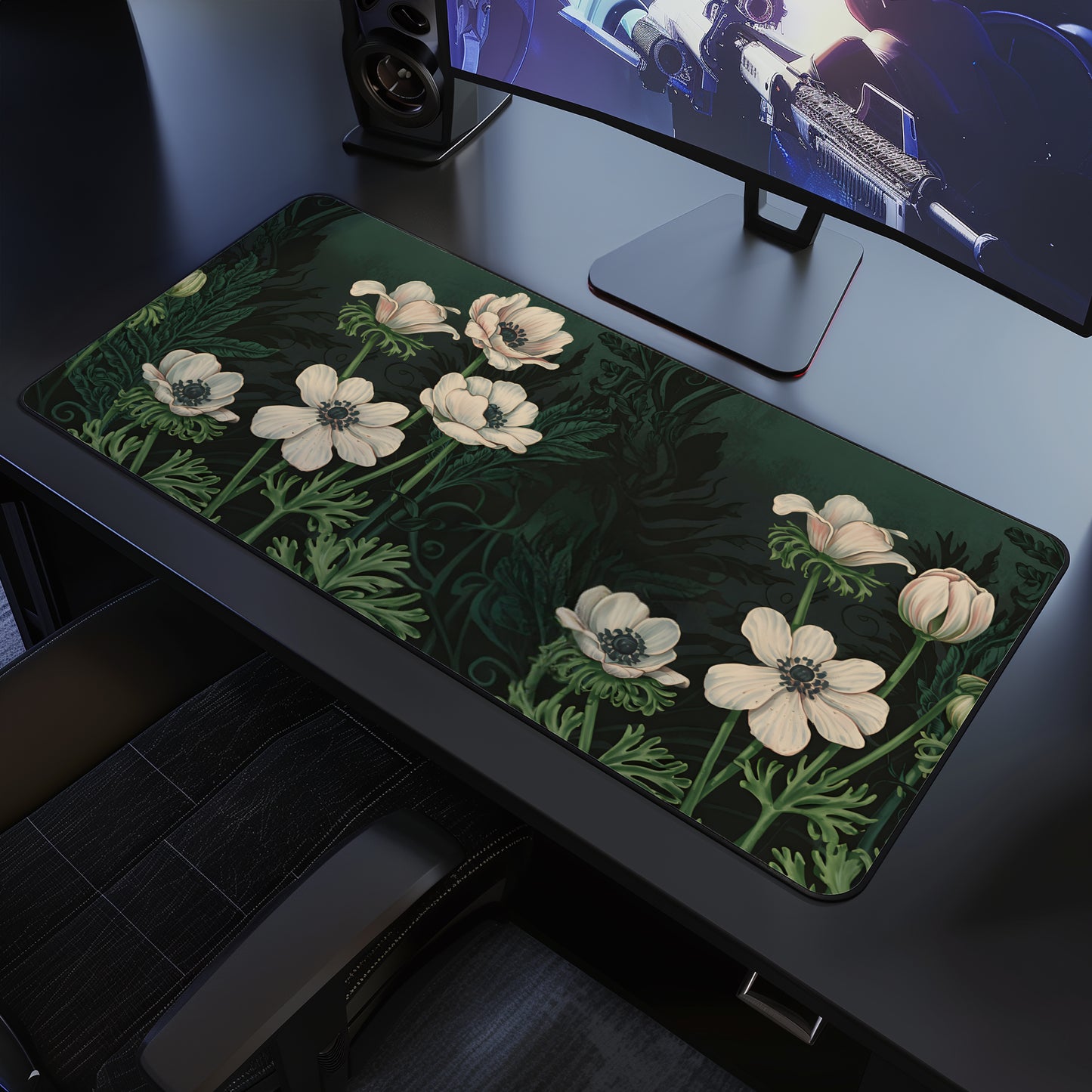 Vintage Art Nouveau Botanical Desk Mat, Sage Green Large Extended Gaming Desk Mat Mousepad