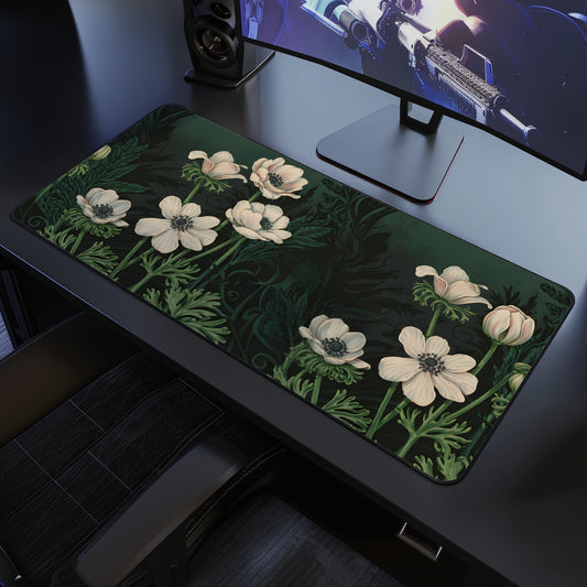 Vintage Art Nouveau Botanical Desk Mat, Sage Green Large Extended Gaming Desk Mat Mousepad