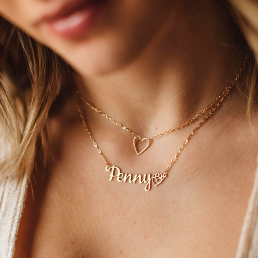 18k Gold Plated Personalized Pet Paw Heart Name Necklace, Custom Name Paw Heart Pendant Necklace