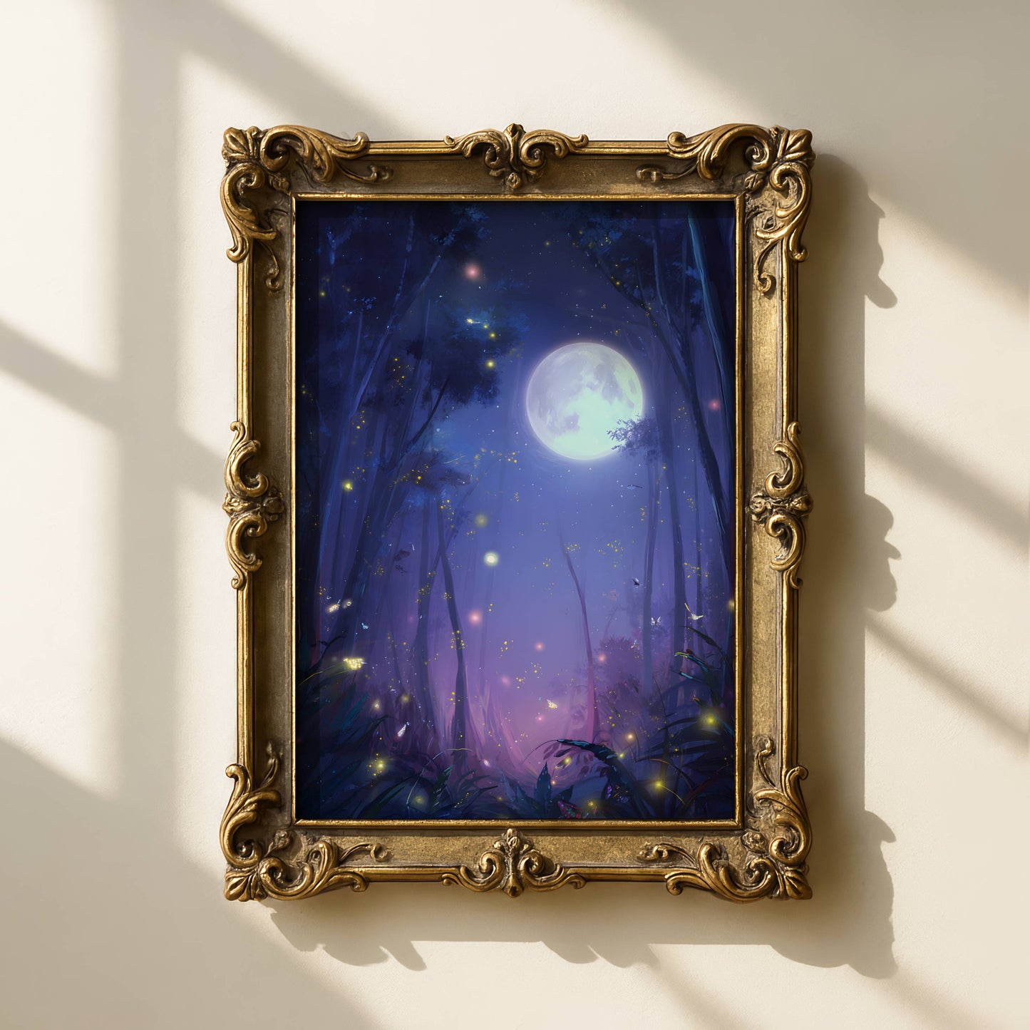 Enchanting Fireflies in a Forest Poster, Whimsical Lightning Bugs Print, Magical Glow Bugs Forest Wall Art, Dreamy Home Decor, Unframed