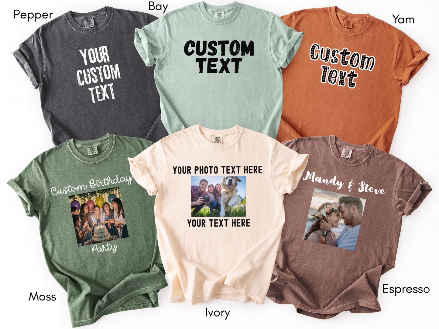 Comfort Colors Front and Back Personalized Photo and Text T-Shirt for Women, Custom Text and Photo Top, Birthday Gift, Christmas Gift, Bridesmaid Gift, Group Outfit
