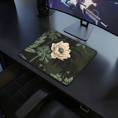 Sage Green Botanical Vintage Art Nouveau Mouse Pad, Dark Floral Green Plants Mousepad, Home Office Decor