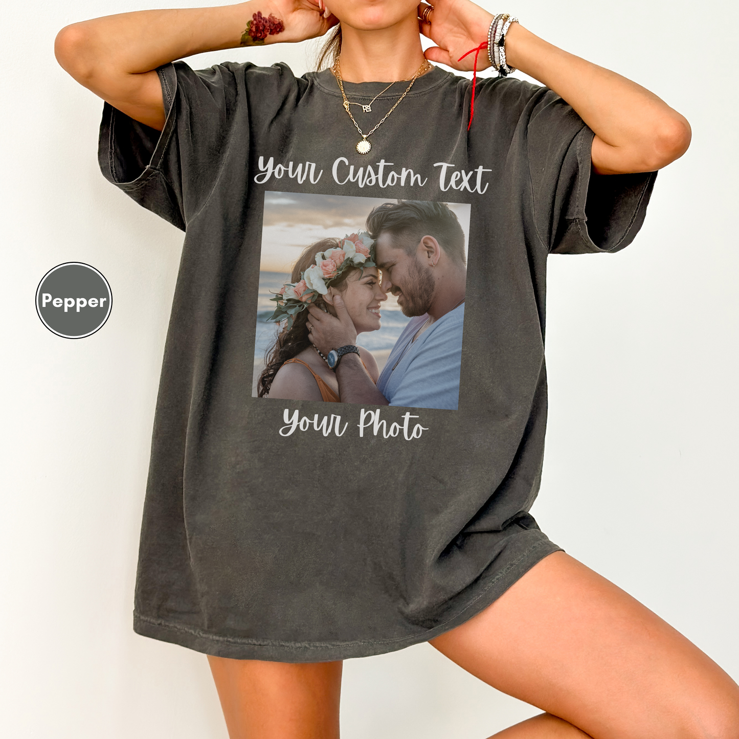 Comfort Colors Front and Back Personalized Photo and Text T-Shirt for Women, Custom Text and Photo Top, Birthday Gift, Christmas Gift, Bridesmaid Gift, Group Outfit