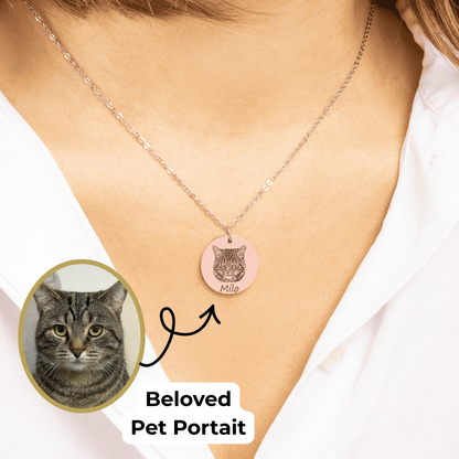 18k Gold Plated Personalized Cat Portrait Name Necklace, Custom Dog Portrait Necklace, Custom Dog or Cat Memorial Gift for Kids