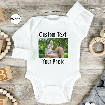 Personalized Long Sleeve Bodysuit for Baby, Custom Photo and Text Baby Bodysuit, Add Your Image Words Logo, Personalized Baby Bodysuit